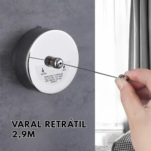 Varal Retratil Aco Inox Parede Recolhivel Resistente 2,9 Metros Roupas Toalhas Envio Imediato