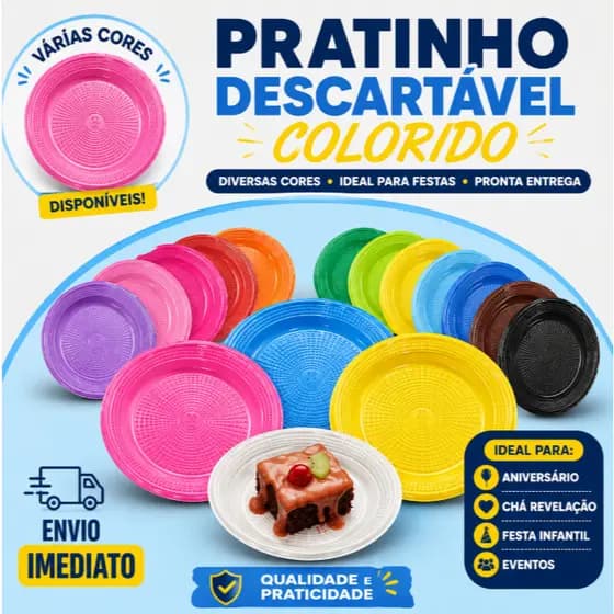 Prato de Bolo Colorido 15cm Descartável Festa Aniversário Doces Kit 20 50 100 Unidade