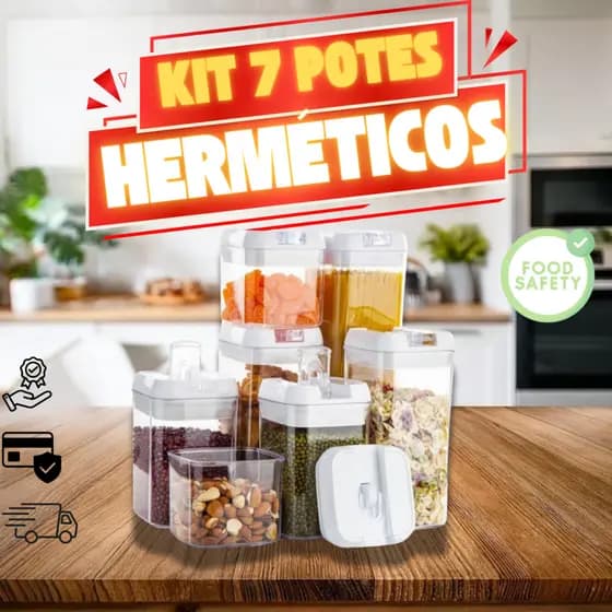 Kit 7 Potes Herméticos Acrílico Multiuso – Organizadores de Alimentos, Tampa Vedação, Livre de BPA