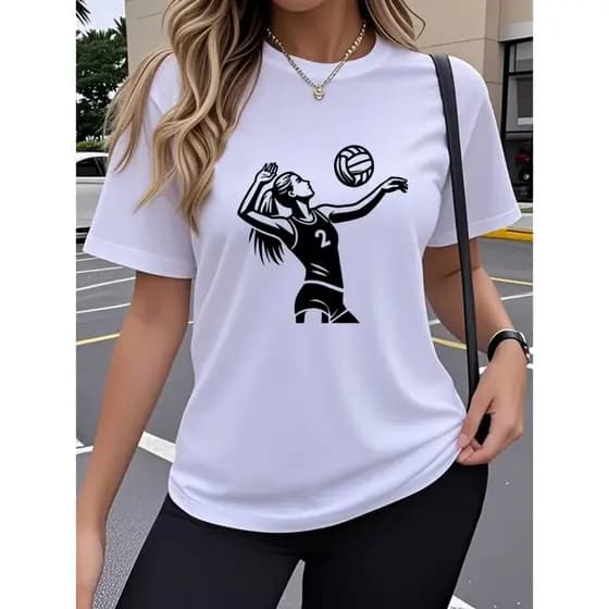 Camiseta Feminina T-Shirt Algodão Premium Estampa Jogadora Vôlei
