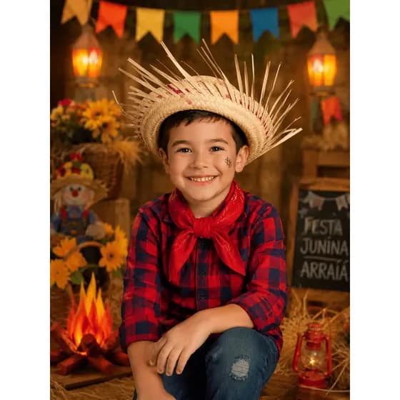 Chapéu de Palha Infantil Menino Festa Junina Caipira Decorado Para Quadrilha Escolar