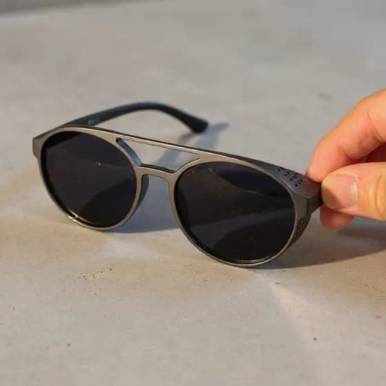 Óculos De Sol Steampunk Escuro Redondo estilo Soldador Masculino Preto Polarizado UV400 Estilo Esportivo Moderno
