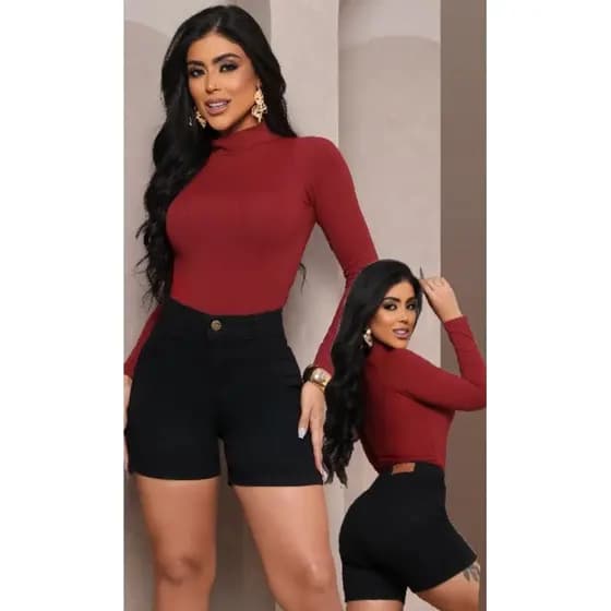 Short PRETO COM LYCRA meia coxa empina bumbum bermuda coladinha com elastano Preto