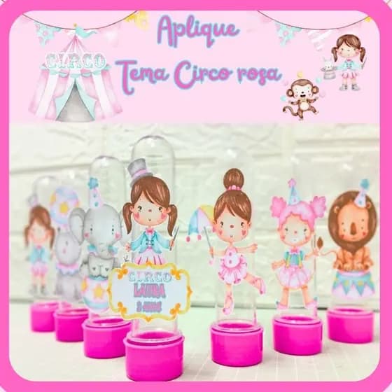 Kit 20 Apliques para Tubete 13cm Circo Rosa – Papel Offset 180g com Recorte Eletrônico