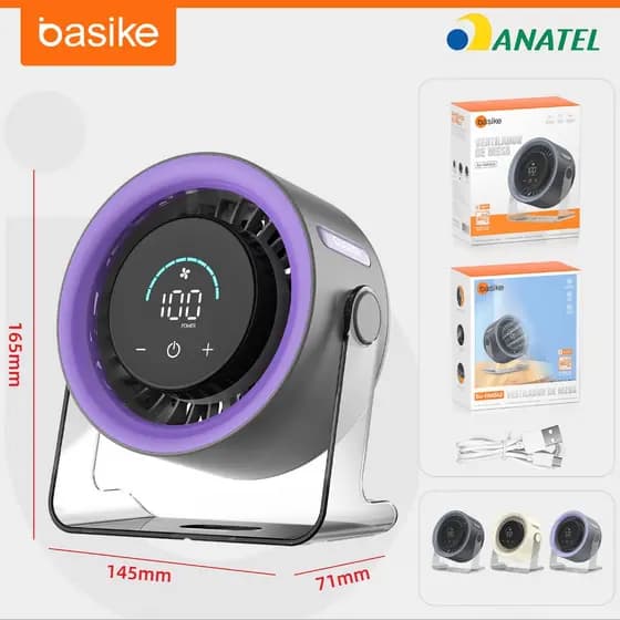 BASIKE Mini Ventilador Portátil Ajuste 120º Gancho Parede Escritorio Casa