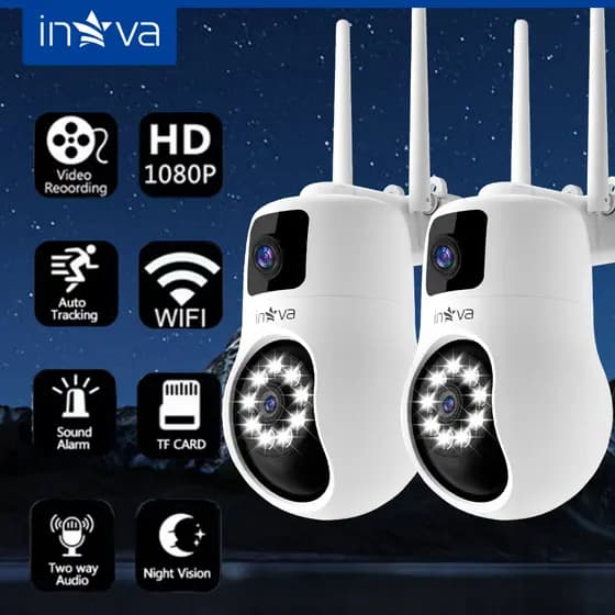 INOVA Câmera Segurança 360° Dupla Lente 1080P Visão Noturna Movimento Alarme IP66