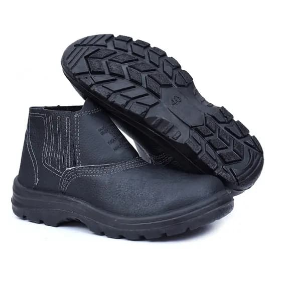 Bota Segurança Masculina EPI Couro Preto com Elástico Sola Tratorada