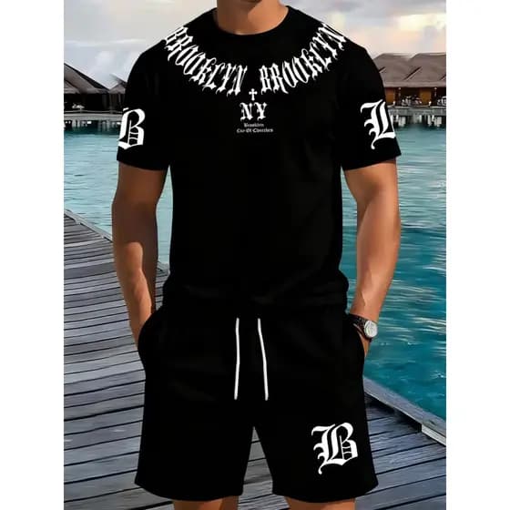 Conjunto Streetwear NY Blessed Camiseta Camisa 100% Algodão + Short Mauricinho Tactel