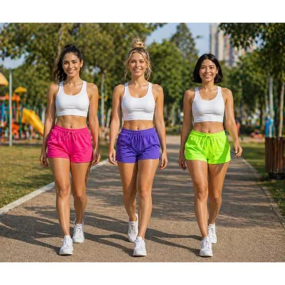 Kit 3 Shorts Feminino Tactel Leve Cós Elástico Secagem Rápida para Treino Academia e Verão