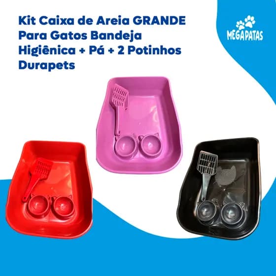 Kit Caixa de Areia GRANDE Para Gatos Bandeja Higiênica + Pá + 2 Potinhos Durapets