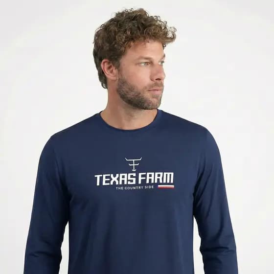 Camiseta Texas Farm Masculina Manga Longa Camisa Country Blusa Proteção Solar UV +50 T-shirt Rodeio