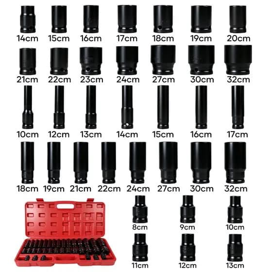 Kit Jogo Soquetes De Impacto 1/2 Pol. Longos Com 35 Peças 20 Peças 10 Peças/15 Peças