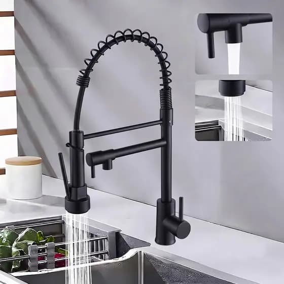 Torneira 360° Cozinha Gourmet Misturador Ducha Duo Spray Preto Torneiras Extraíveis Premium Inox 304