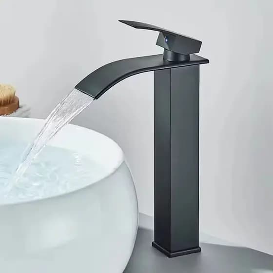 Torneira Preta Banheiro Cascata Monocomando Misturador Quadrado Alta Torneira Luxo