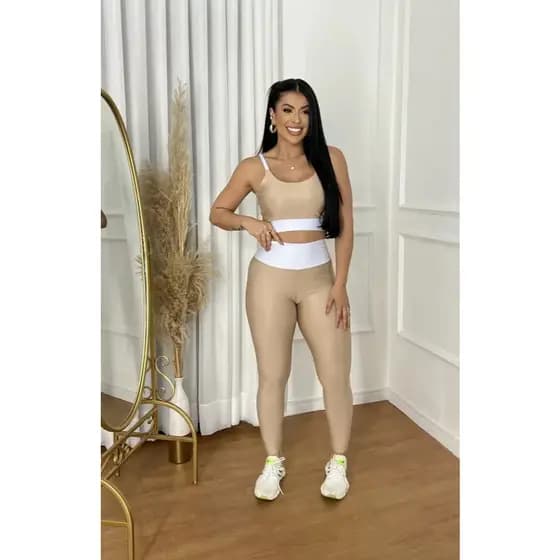 Conjunto Fitness Calça Legging Cintura Alta e Cropped para Treinar Suplex Power Crossfit Feminina