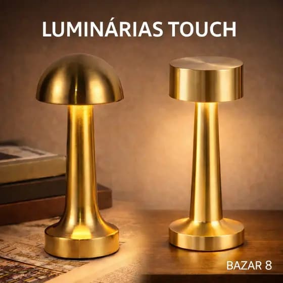 Luminária de Mesa Touch decorativa Luxuosa 3 Tons de Led Luminaria Modelos Cogumelo e Halter Dourado e Prata
