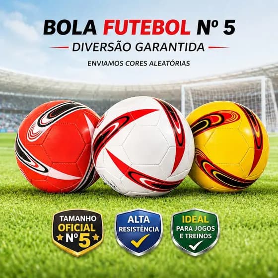 Bola de Futebol Campo Nº5 Oficial Alta Durabilidade para Treino e Partidas Cores Aleatórias