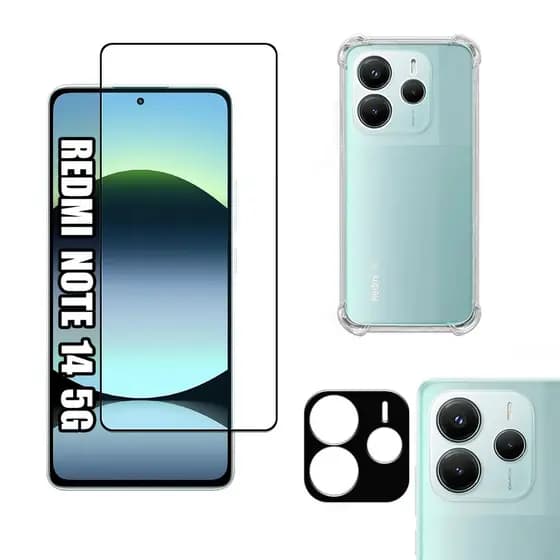 KIT Para Xiaomi Redmi Note 14 5G - Película de Vidro 3D + Capa + Câmera