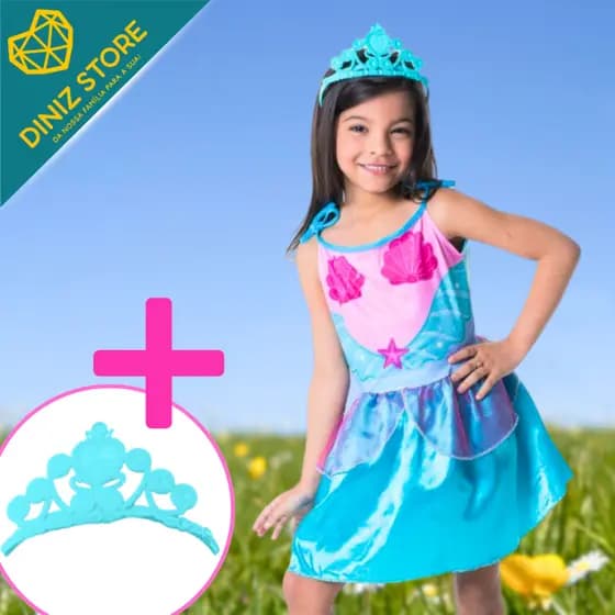 Fantasia Infantil Sereia com Tiara Princesa do Mar Festa