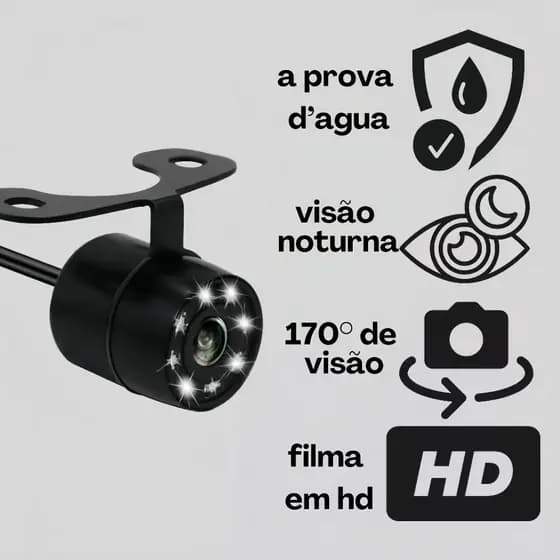 Câmera de Ré Câmera Automotiva Reversa HD 8 LEDs à Prova D’Água Visão Noturna