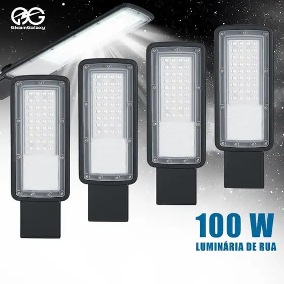 Kit4 Luminária LED Poste 6500K IP66 100W Bivolt Cabeçote para Iluminação Pública Externa