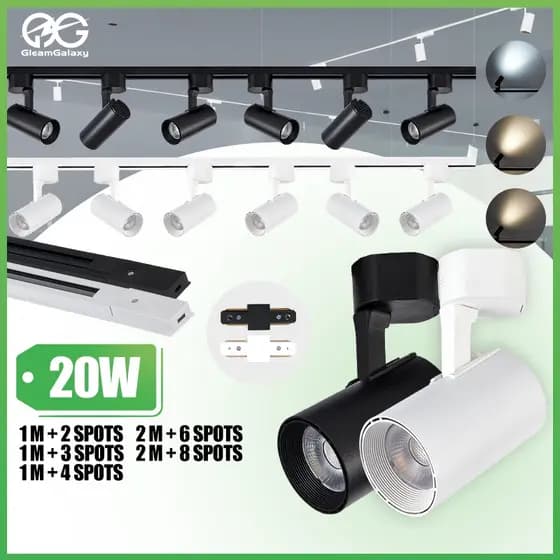Kit Spot LED Trilho Eletrificado 20W Cor Preto/Branco +Trilho | Bivolt Luz Frio/Neutro/Quente