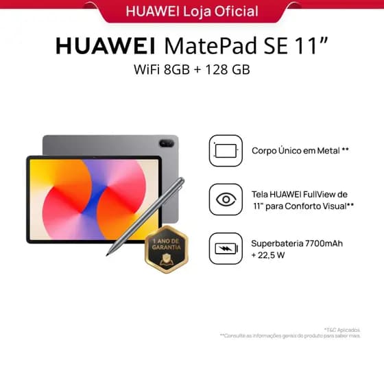 HUAWEI MatePad SE 11" | Com Caneta Capacitiva M-Pen Lite Tablet | Corpo em Metal | 7700 mAh + Superbateria de 22,5 W