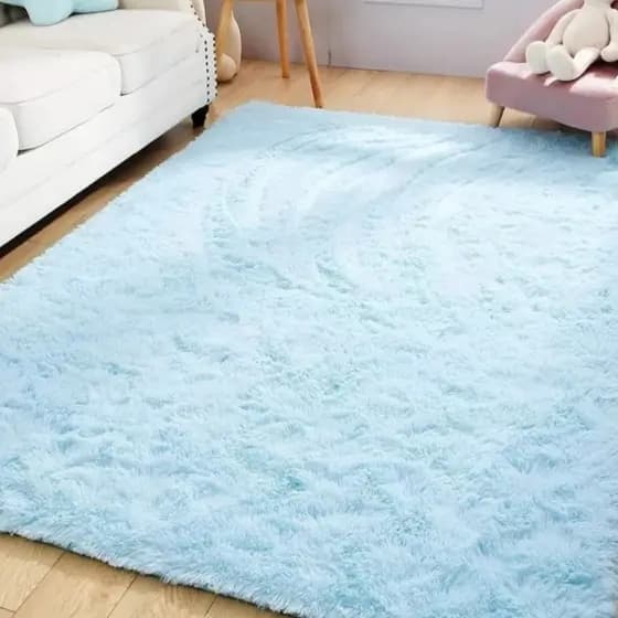 Tapete Peludo Chinchila de Quarto e Sala Azul 1,00 x 1,40 m