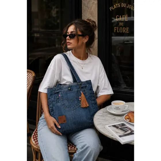 Bolsa Jeans Sling Bag ombro grande estilo Upcycling