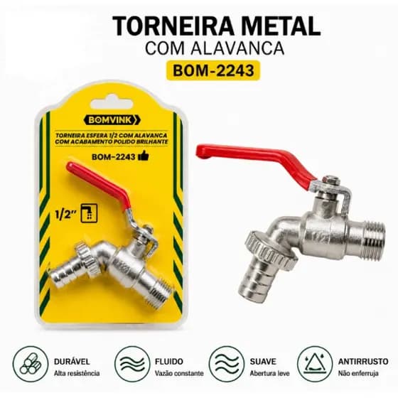 TORNEIRA ESFERA 1/2 COM ALAVANCA COM ACABAMENTO POLIDO BRILHANT BOMVINK BOM-2243