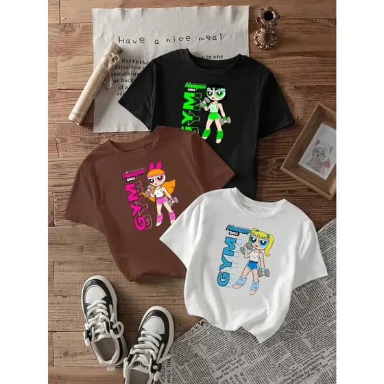 kit com 3 blusas femininas Camiseta feminina de algodão ESTAMPAS VARIADAS