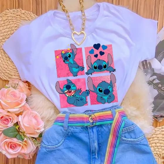 t-shirt feminina roupa adulto infantil personagens moda casual dia dia presente estampas variadas 100% algodao