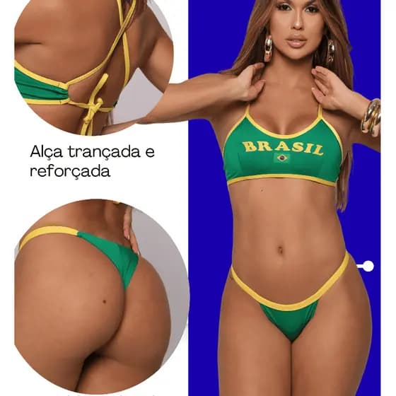 Biquini Brasil Copa do mundo 34 ao 40 Fio dental com ajuste de alça brasileiro
