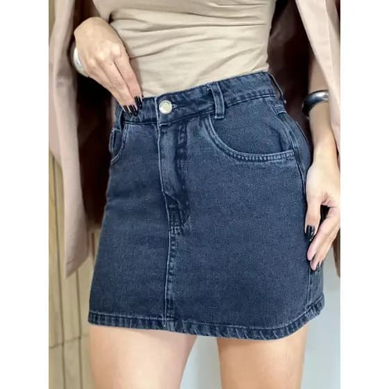 ZHAN JEANS Saia Jeans Preta Feminina