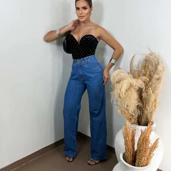 ZHAN JEANS Calça jeans wide leg feminina