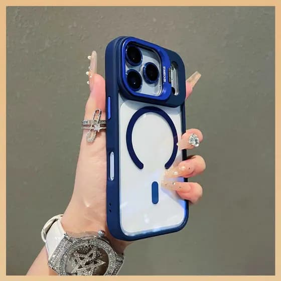 Capa Transparente MagSafe TPU+PC Rígido Anti Choque Com Suporte de Câmera + Película de Lente iPhone 17 Promax