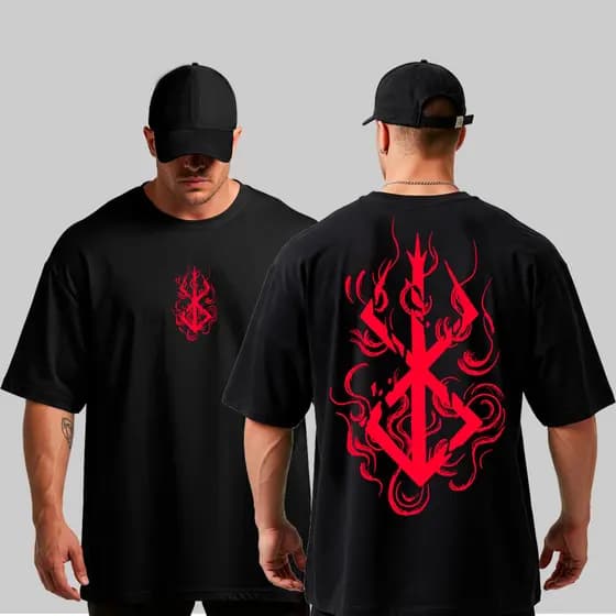 Camiseta Oversized Berserk Sacrifício Simbolo Grande Algodão Anime 0376