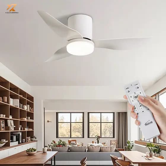 Ventilador de Teto Moderno com Luz LED 3 Cores Controle Remoto 6 Velocidades silenciosa Bivolt