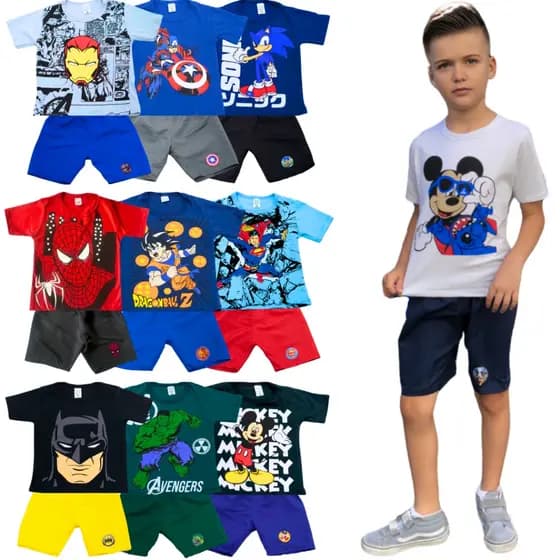 Kit 3 Conjunto Infantil Masculino - Sendo 3 Camisetas Infantil + 3 Bermudas Infantil