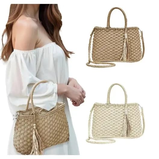 Bolsa De Palha Quadrada Trançada Praia Lazer Tiracolo Tote Feminina