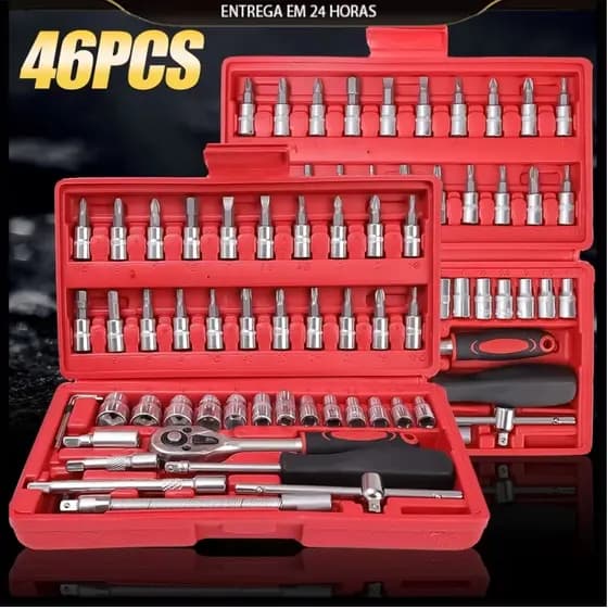Kit De Ferramentas 46 Peças Jogo De Soquetes Chave Catraca Reversível Com Maleta Jogo De Ferramentas Completo