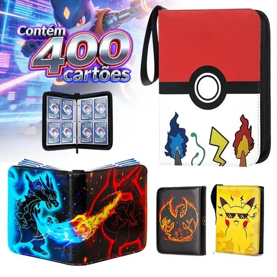 Fichário Pokemon Para 400 Cartas Album Cards Com 50 Folhas