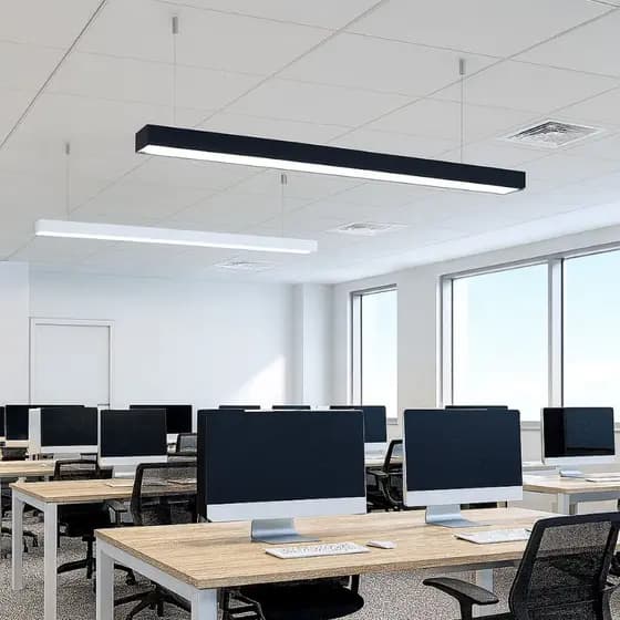 Pendente Luminária Slim Linear Retangular Led Integrado para Escritório 45w Preto e Branco 110/220v