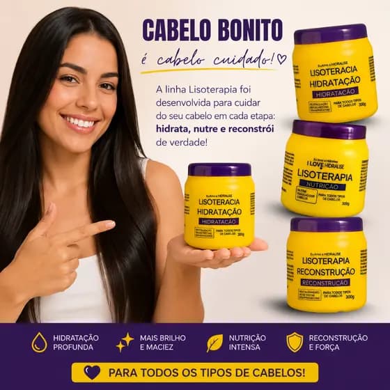 Cronograma Capilar Lisoterapia 3 Máscaras - Hidratação, Nutrição e Reconstrução Profunda 300g - Hidralise