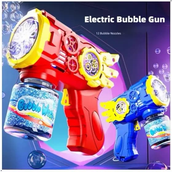 Brinquedo Lança Bolhas Sabão Arminha Automática Luz Crianças Azul Vermelho