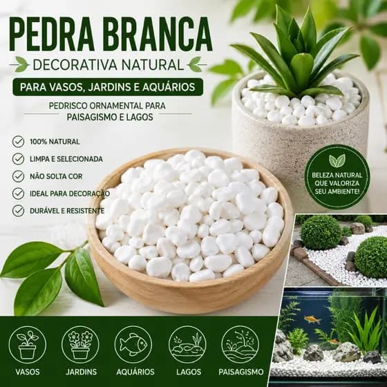 Pedra Branca Decorativa Natural 10kg | Pedrisco Branco para Vasos, Jardins, Aquários e Paisagismo Nº 01 Nº 02 Nº 03