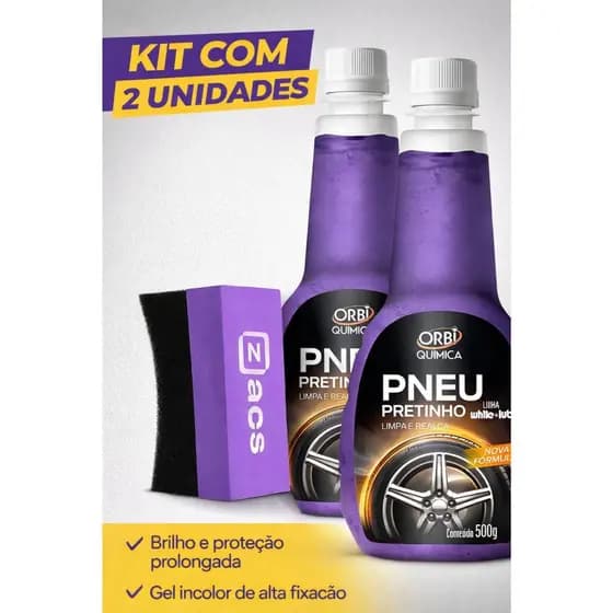 Kit 2 Revitalizador Pneu Pretinho Orbi Química 500ml Borracha Tapete Para-choque + Aplicador