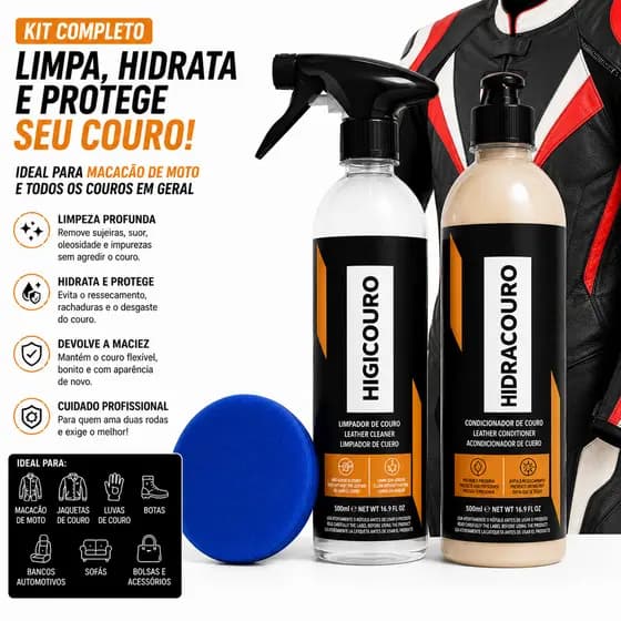 Kit Limpeza E Hidratação Couro Moto Macacão Jaqueta Luvas Vonixx Completo