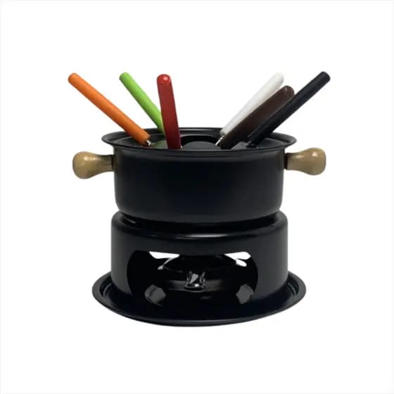 Conjunto Fondue Preto Fundizeira Aparelho De Fondue Aço Inox 1 Litro Inverno Chocolate Queijo 13pcs
