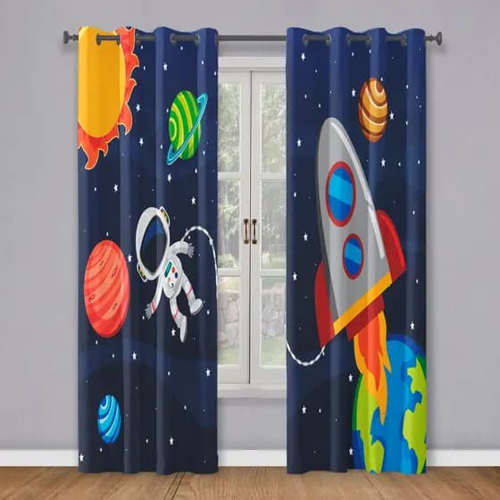 Cortina 3.00x2.20 Astronauta Ou Kit Almofadas Astronauta Para Decoração De Quarto Menino E Menina